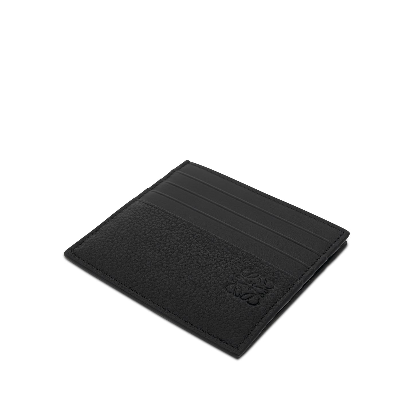 Open Plain Cardholder in Soft Grained Calfskin in Black