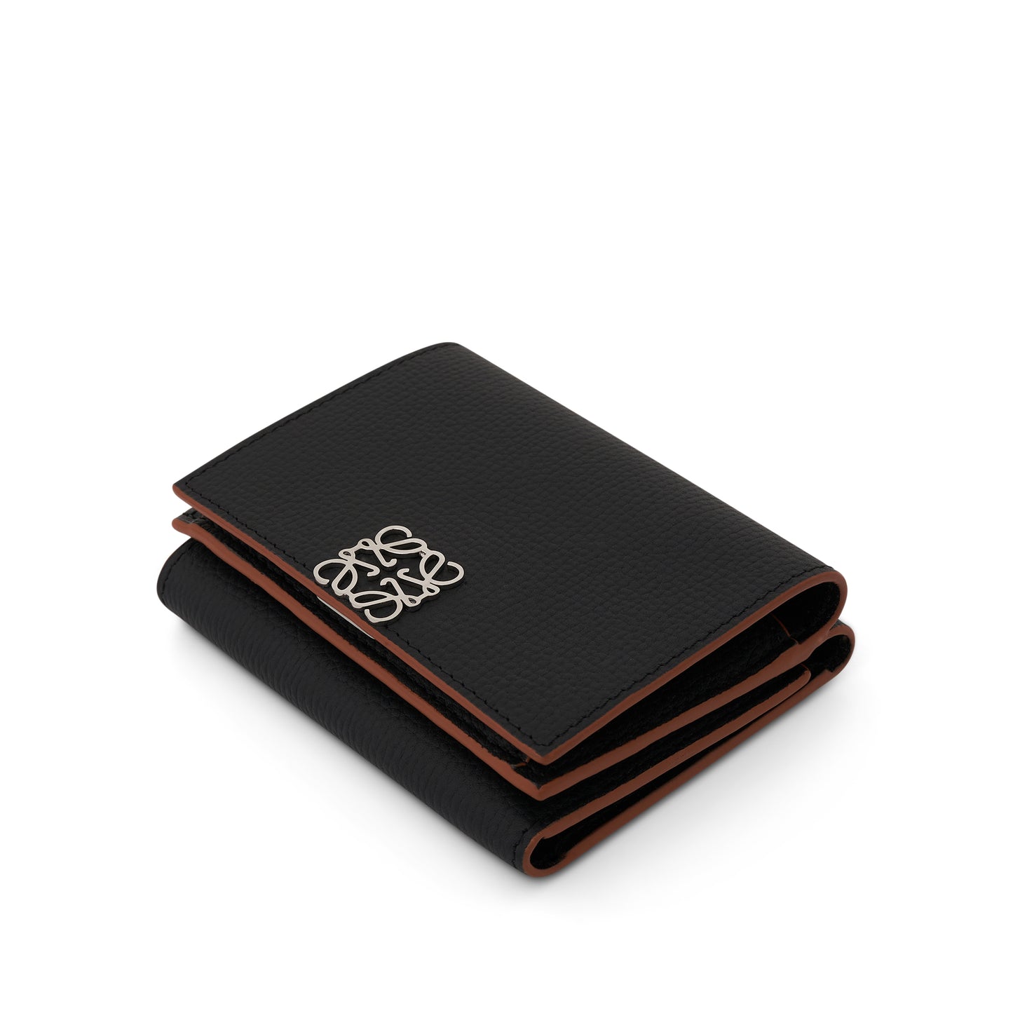 Anagram Trifold Wallet Pebble Grain Calfskin in Black