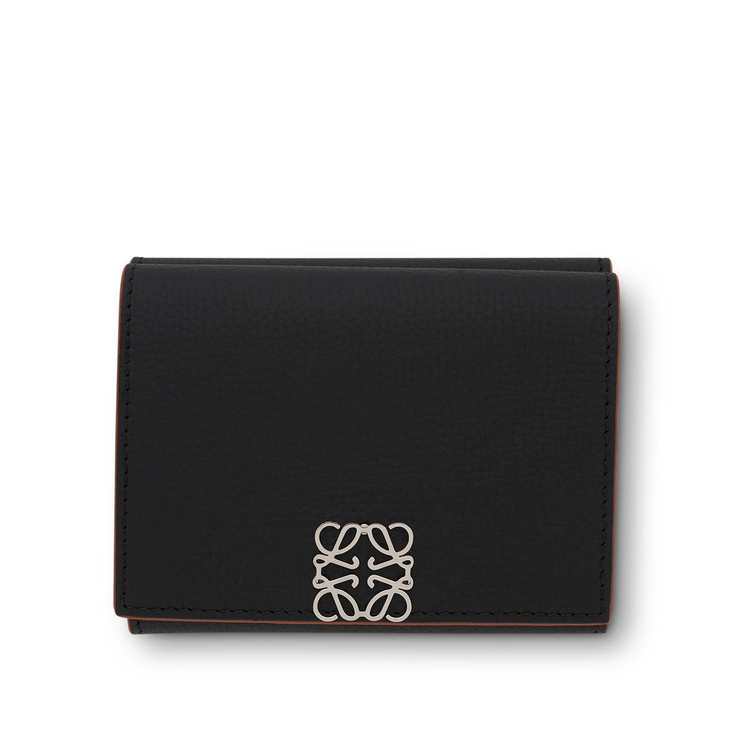 Anagram Trifold Wallet Pebble Grain Calfskin in Black