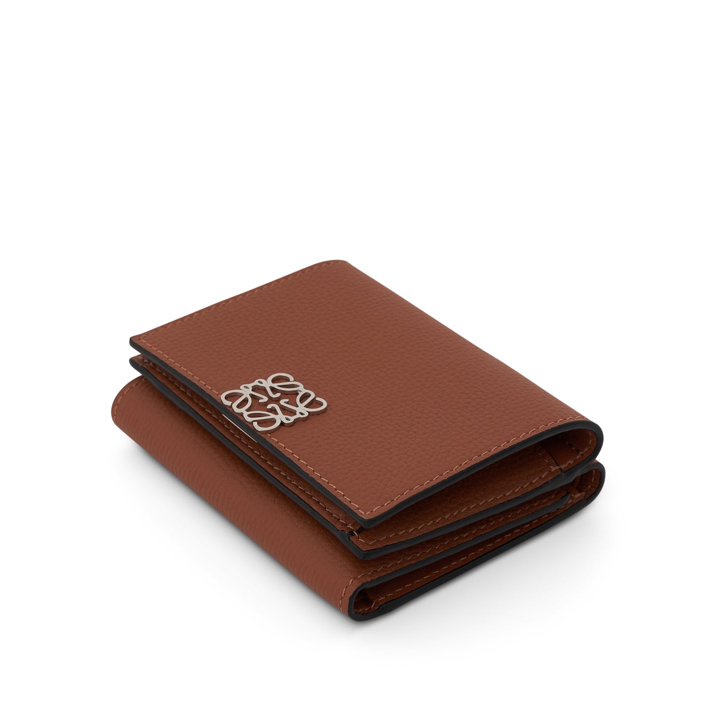 Anagram Trifold Wallet Pebble Grain Calfskin in Tan