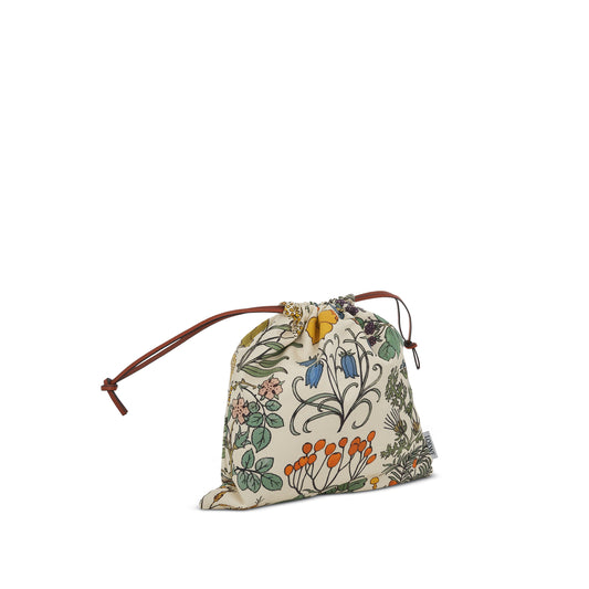 Herbarium Drawstring Pouch in Canvas and Calfskin in Soft White