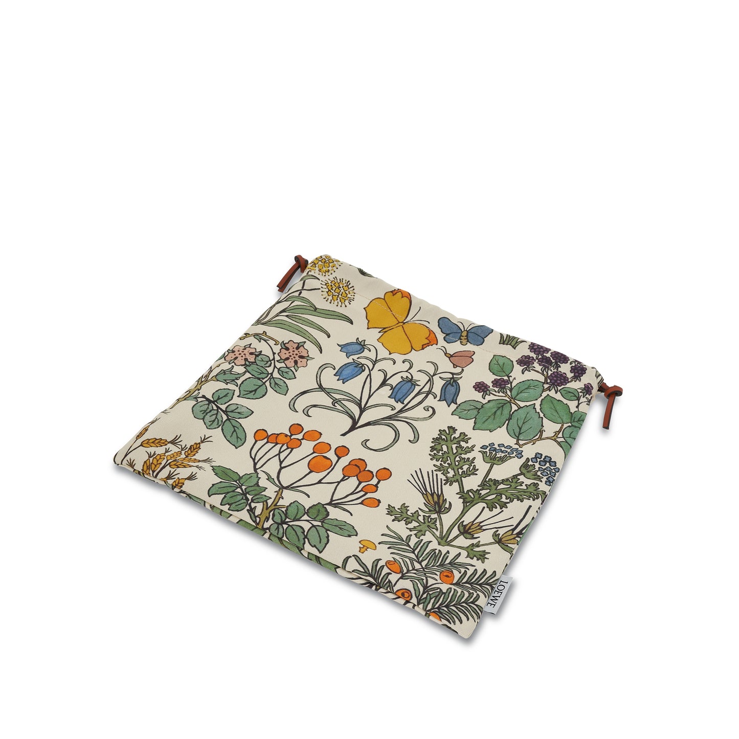 Herbarium Drawstring Pouch in Canvas and Calfskin in Soft White