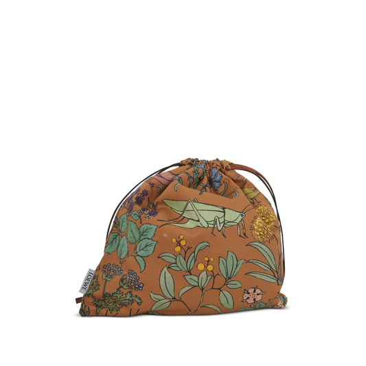 Herbarium Drawstring Pouch in Canvas and Calfskin in Warm Desert