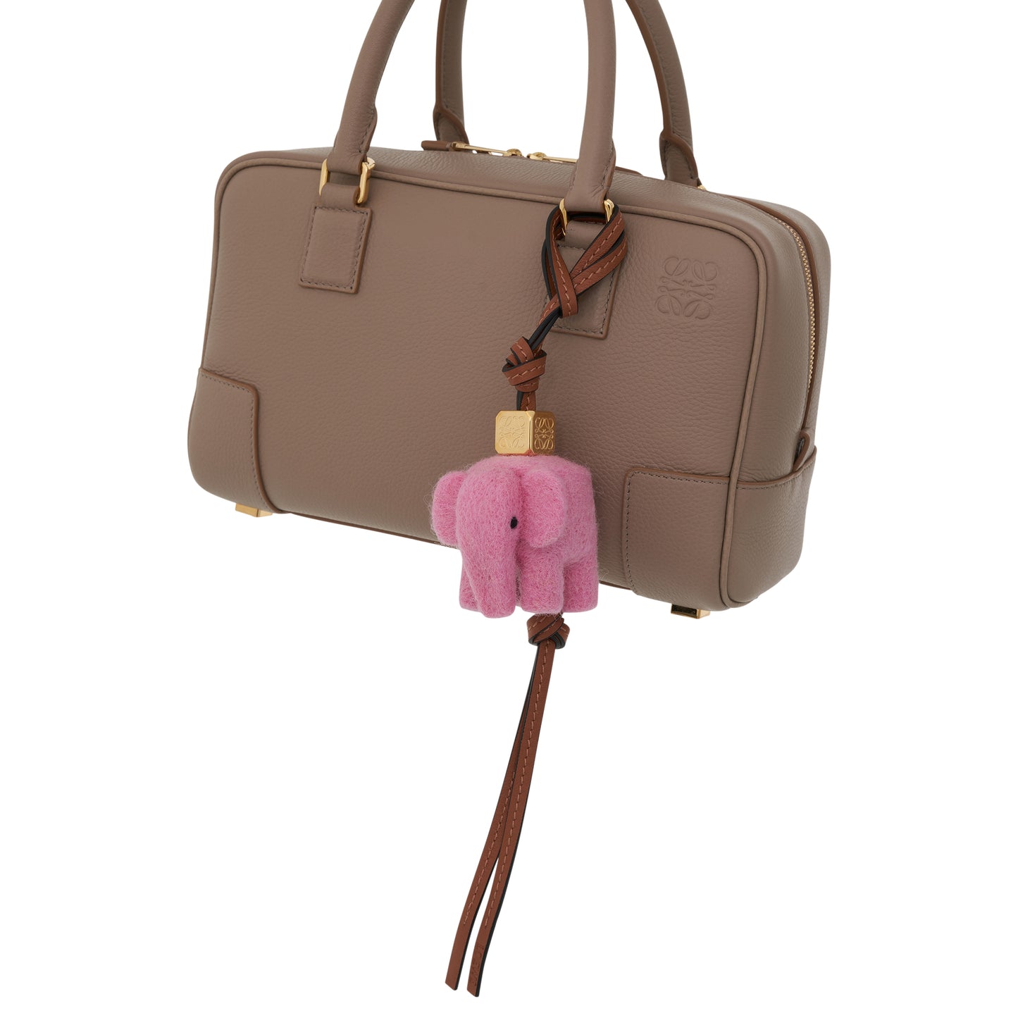 Elephant Charm in Felt and Calfskin in Candy
