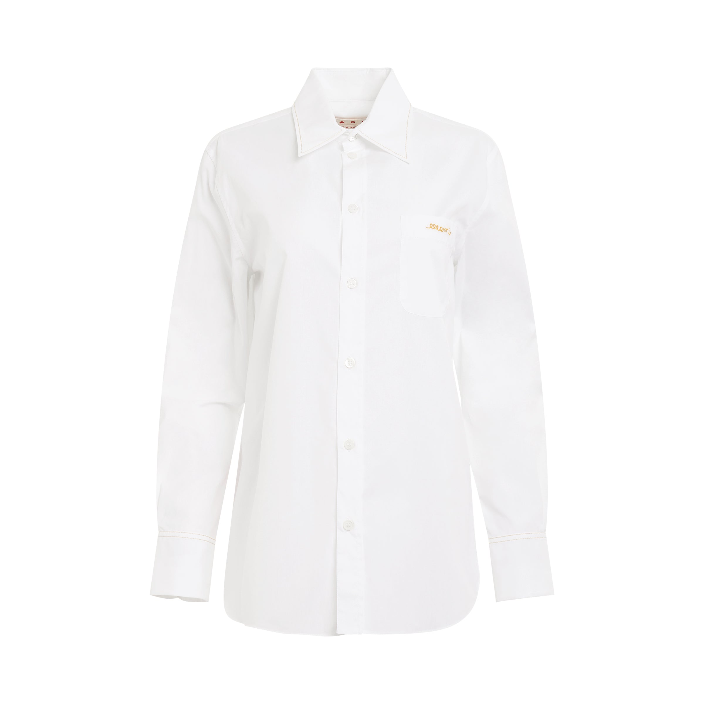 Logo Embroidered Button Shirt in Lily White