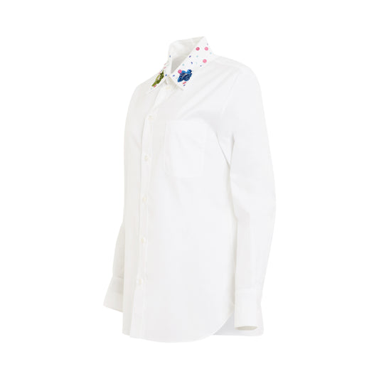 Sequined Collar Cotton Shirt in Lily White