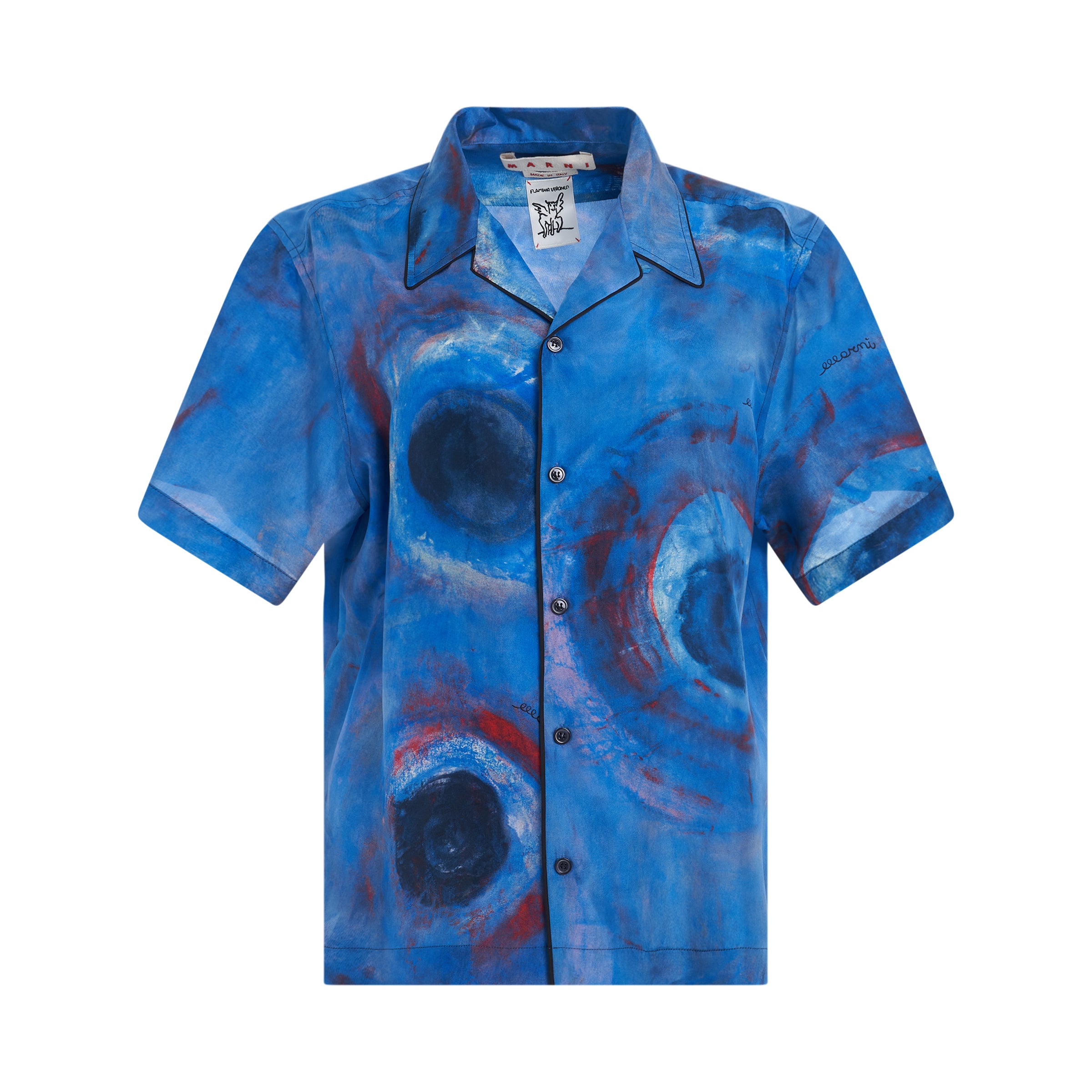 Printed Wide Fit Short Sleeve Shirt in Cobalt