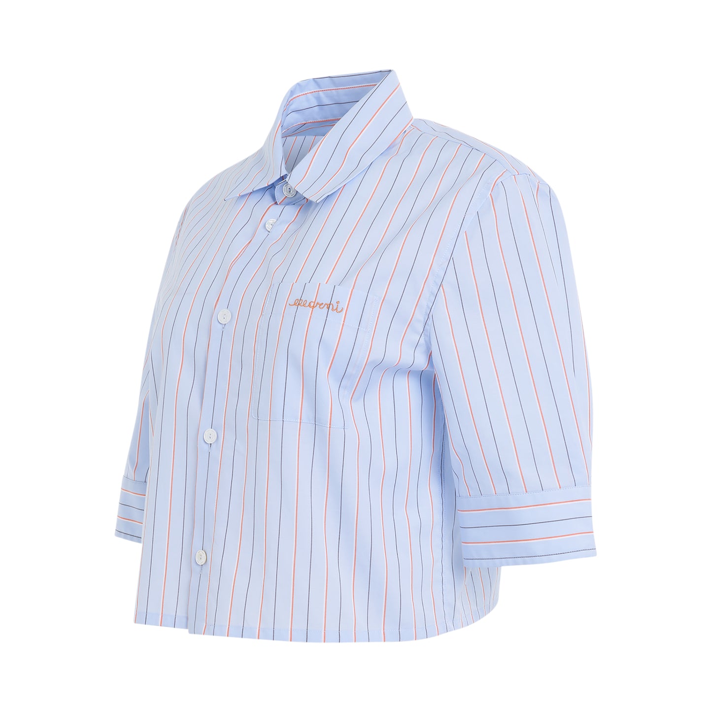 Stripe Print Cropped Shirt in Iris Blue