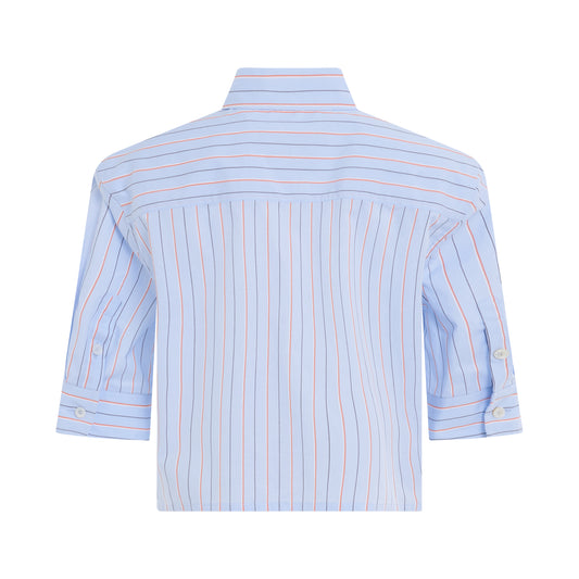 Stripe Print Cropped Shirt in Iris Blue