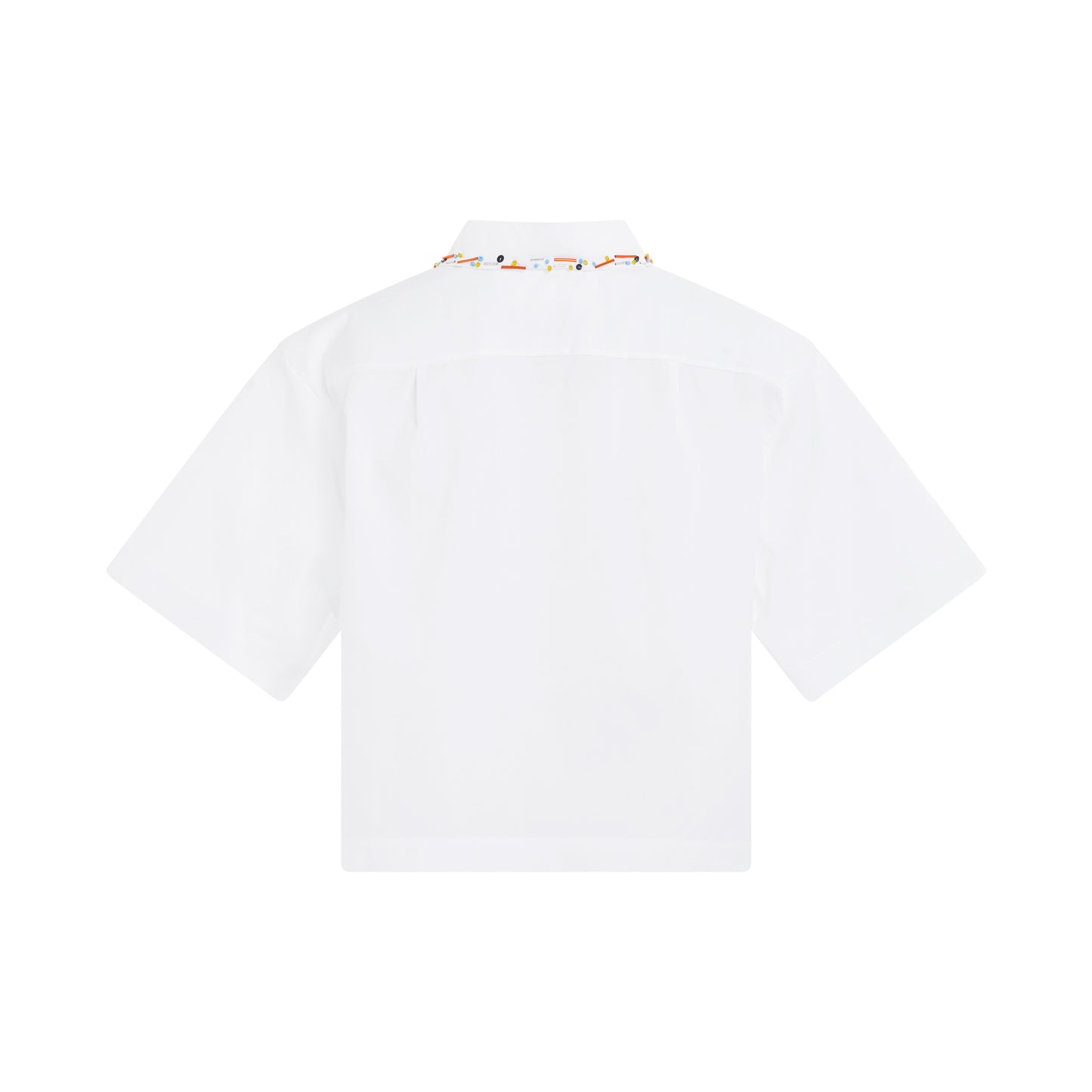 Beaded Collar Cropped Bowling Shirt in Lily White