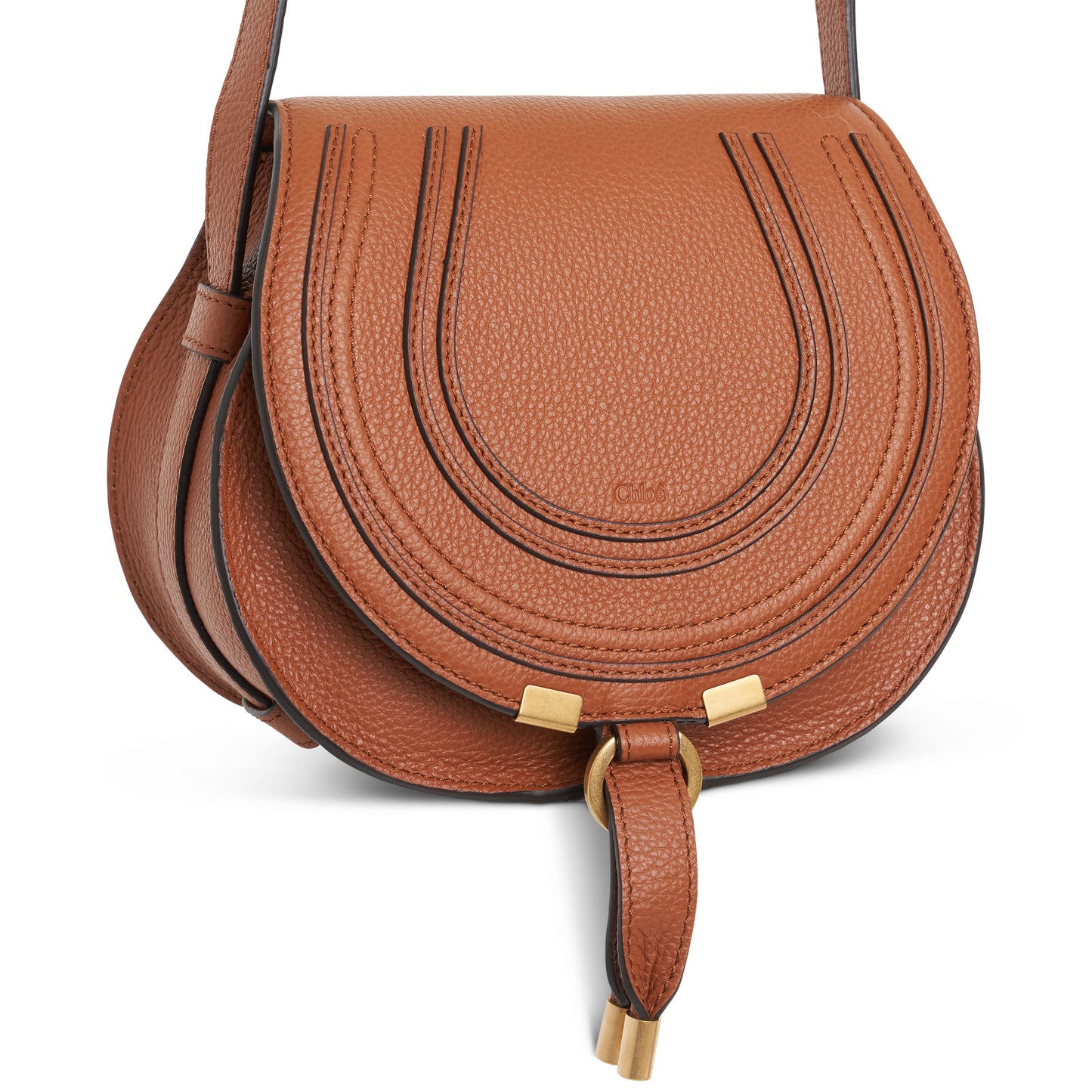 Marcie Saddle Mini Bag in Grained Calfskin in Tan