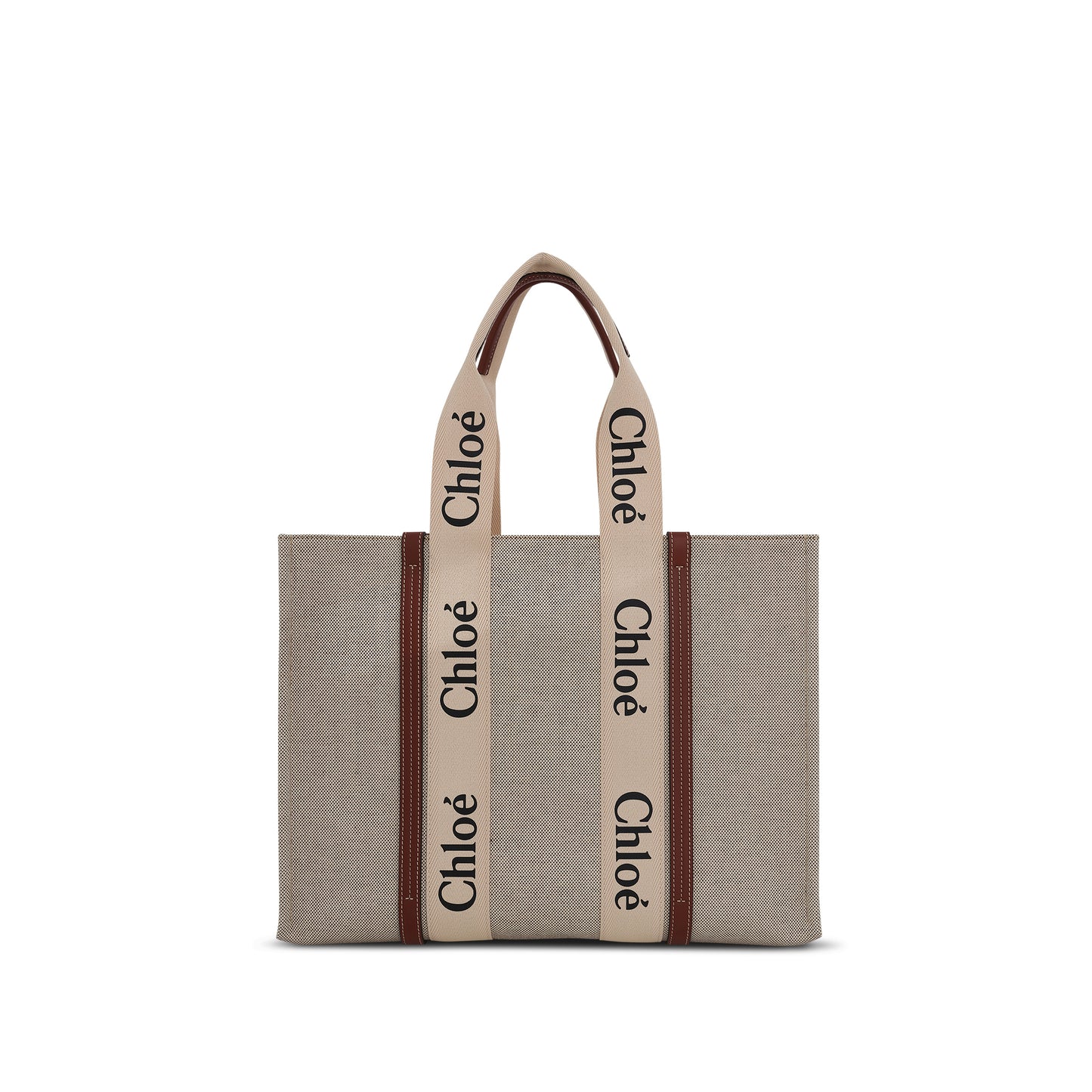 Large Woody Tote Bag with Strap in White/Brown