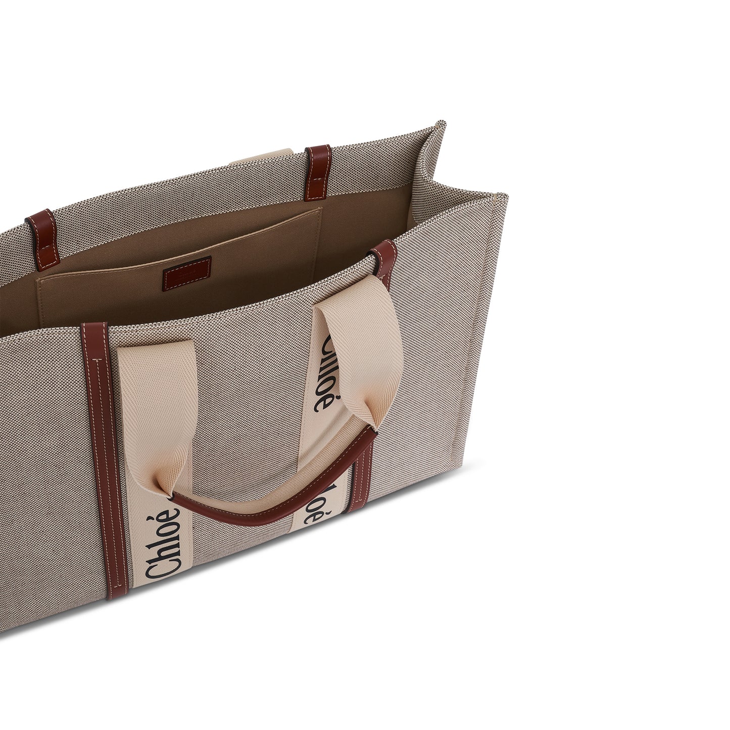 Large Woody Tote Bag with Strap in White/Brown