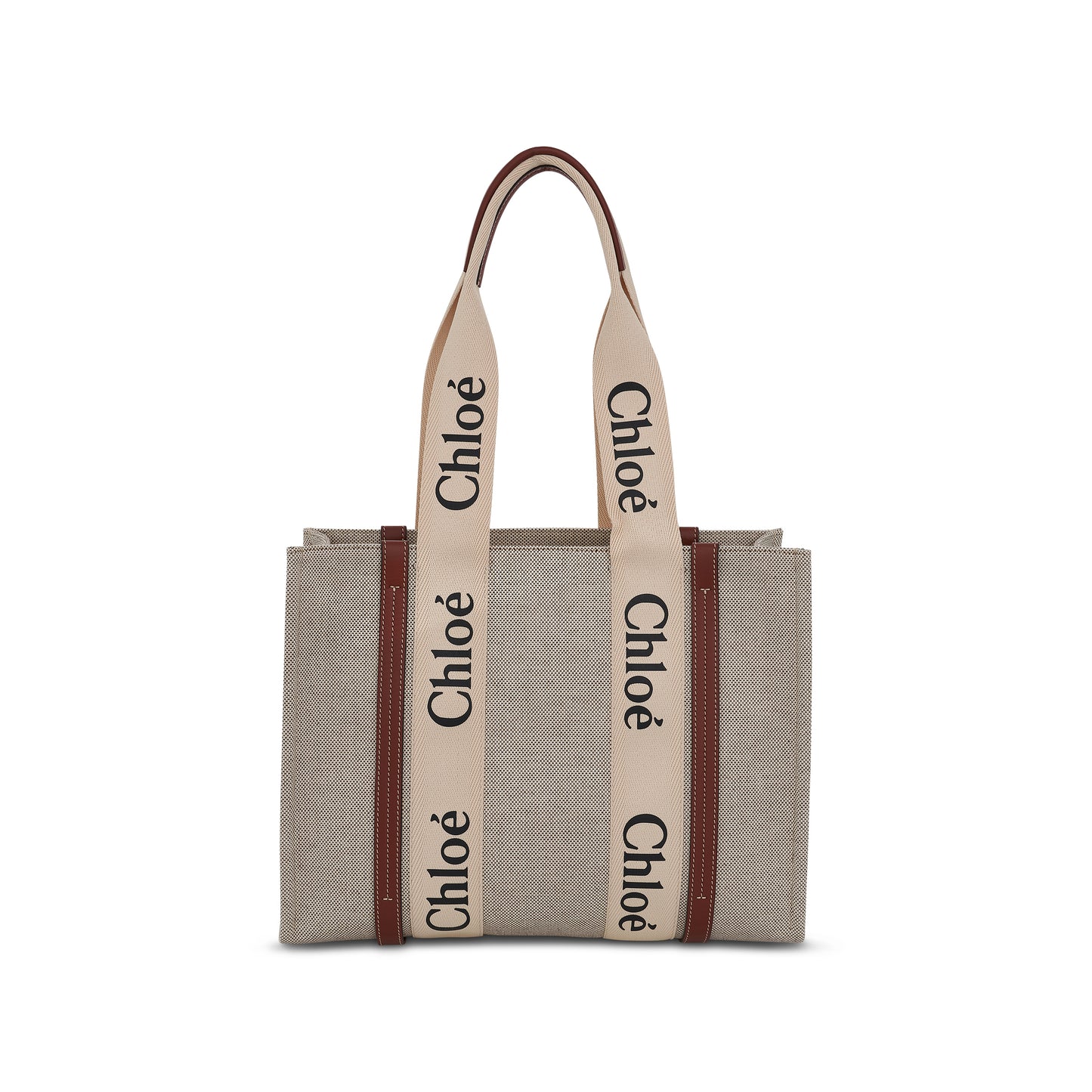 Medium Woody Tote Bag with Strap in White/Brown