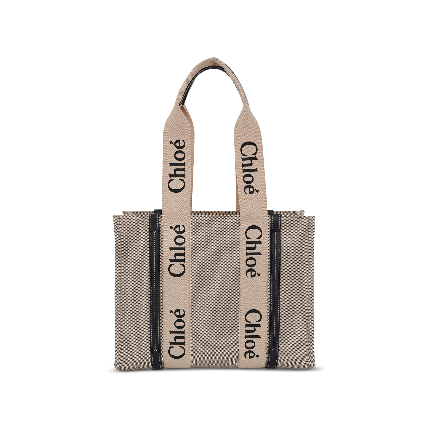 Medium Woody Tote Bag with Strap in White/Blue