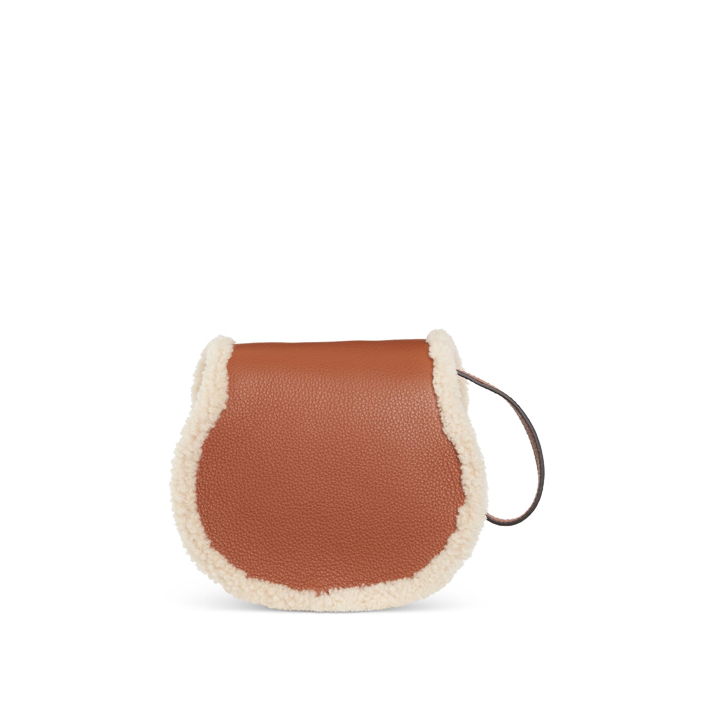 Marcie Saddle Mini Bag in Grained Calfskin and Shearling in Tan