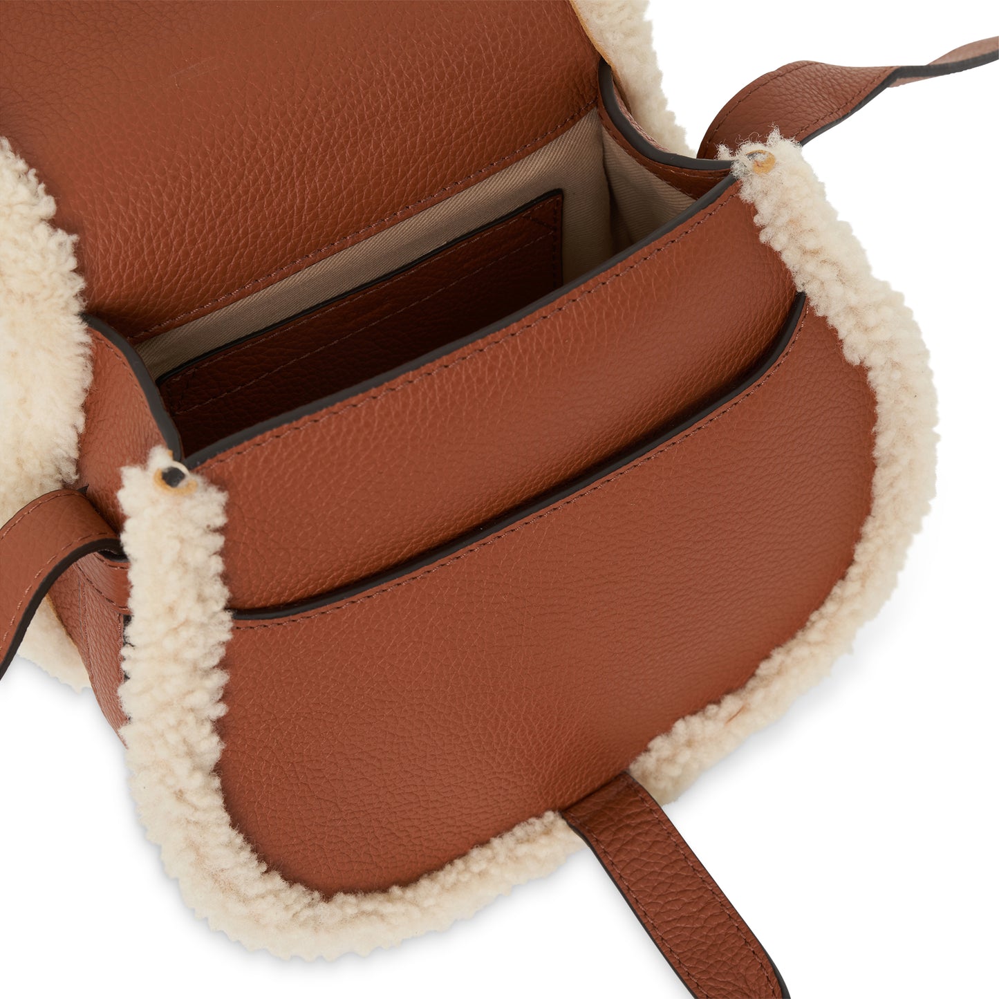 Marcie Saddle Mini Bag in Grained Calfskin and Shearling in Tan