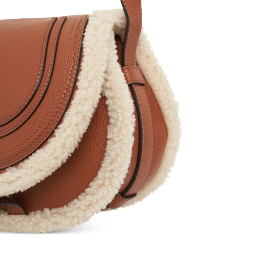 Marcie Saddle Mini Bag in Grained Calfskin and Shearling in Tan