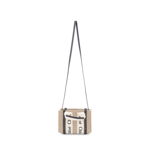 Mini Woody Tote Bag with Strap in White/Blue