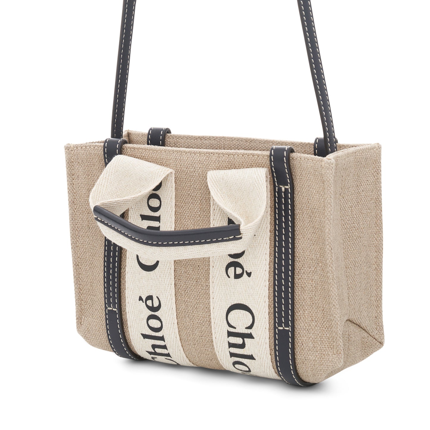 Mini Woody Tote Bag with Strap in White/Blue