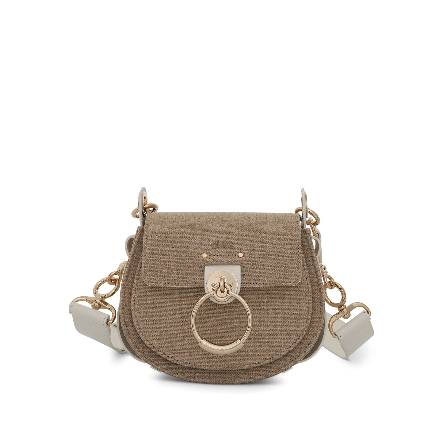 Small Tess Bag in Linen Canvas & Shiny Calfskin in Sand