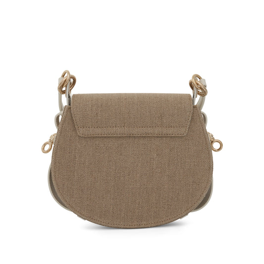 Small Tess Bag in Linen Canvas & Shiny Calfskin in Sand