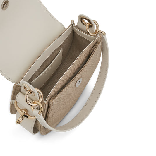 Small Tess Bag in Linen Canvas & Shiny Calfskin in Sand