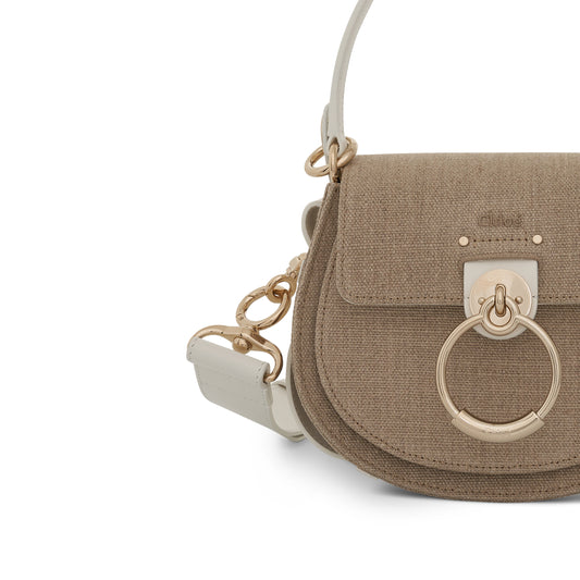 Small Tess Bag in Linen Canvas & Shiny Calfskin in Sand