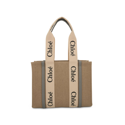 Medium Woody Tote Bag in White/Divine Grey