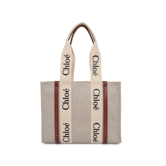 Medium Eco Woody Tote Bag with Strap in White/Brown