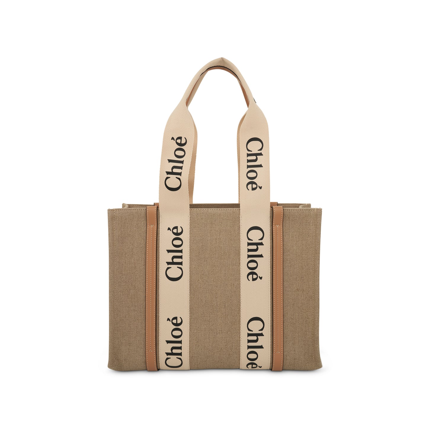 Medium Eco Woody Tote Bag with Strap in White/Beige