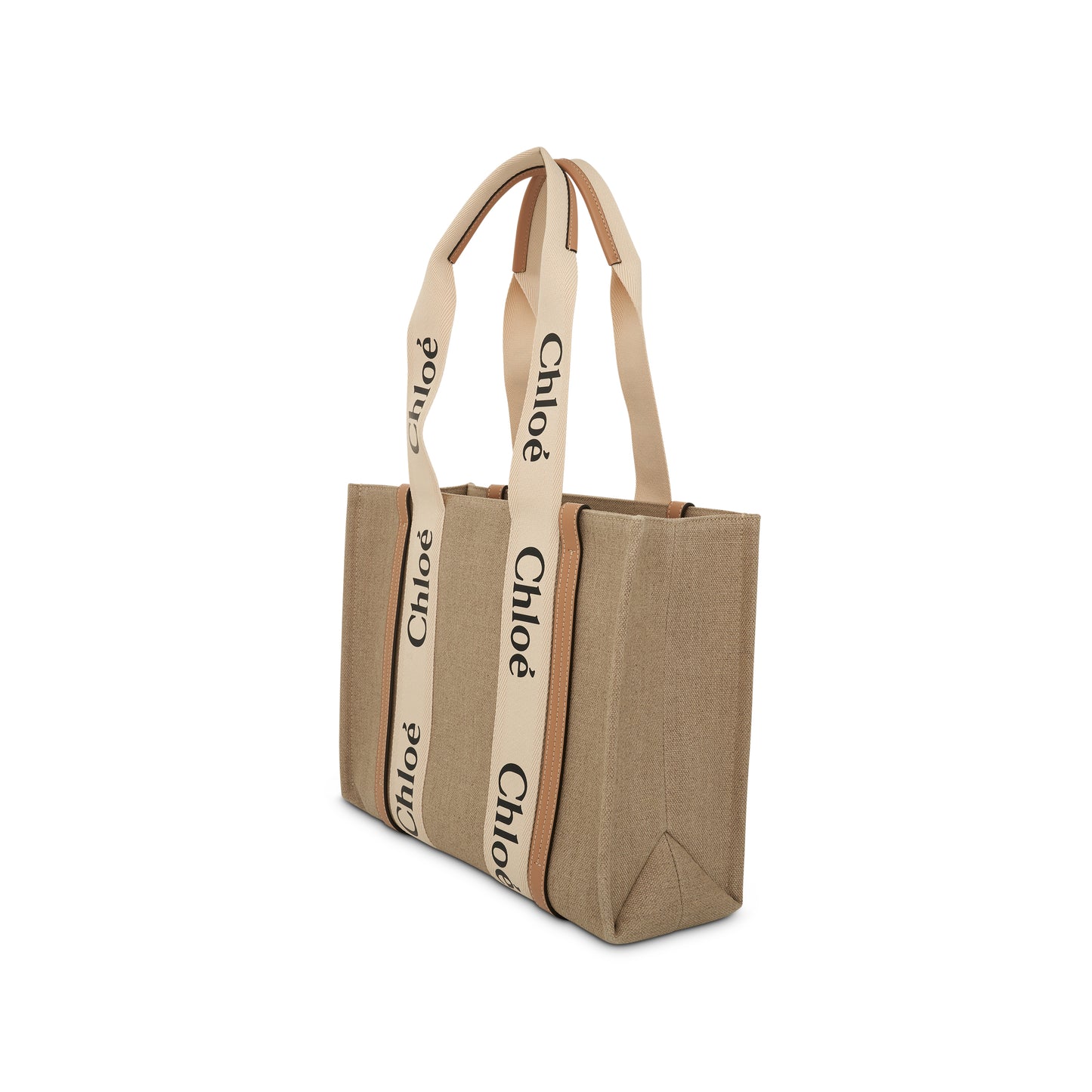 Medium Eco Woody Tote Bag with Strap in White/Beige