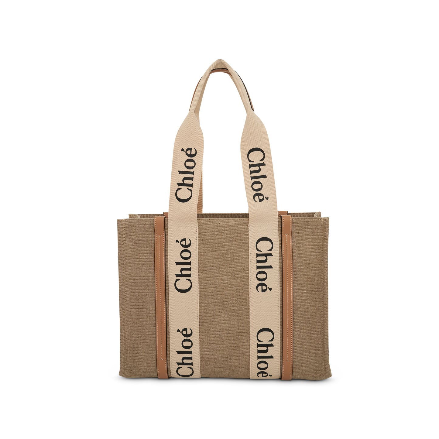 Medium Eco Woody Tote Bag with Strap in White/Beige