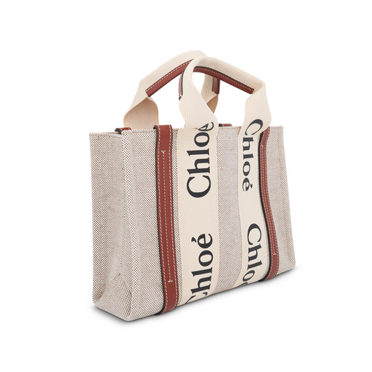 Small Eco Woody Tote Bag with Strap in White/Brown