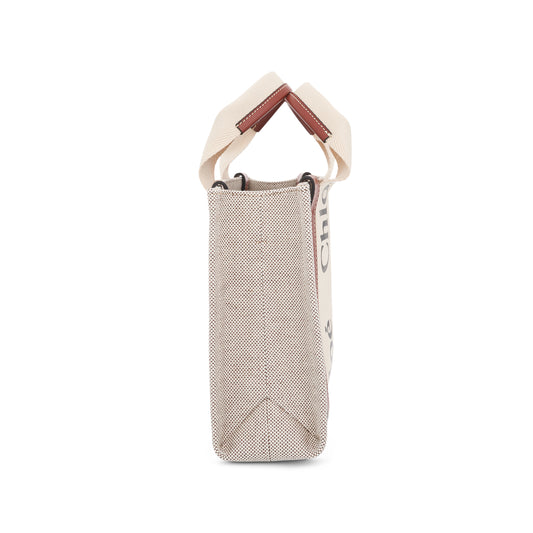 Small Eco Woody Tote Bag with Strap in White/Brown