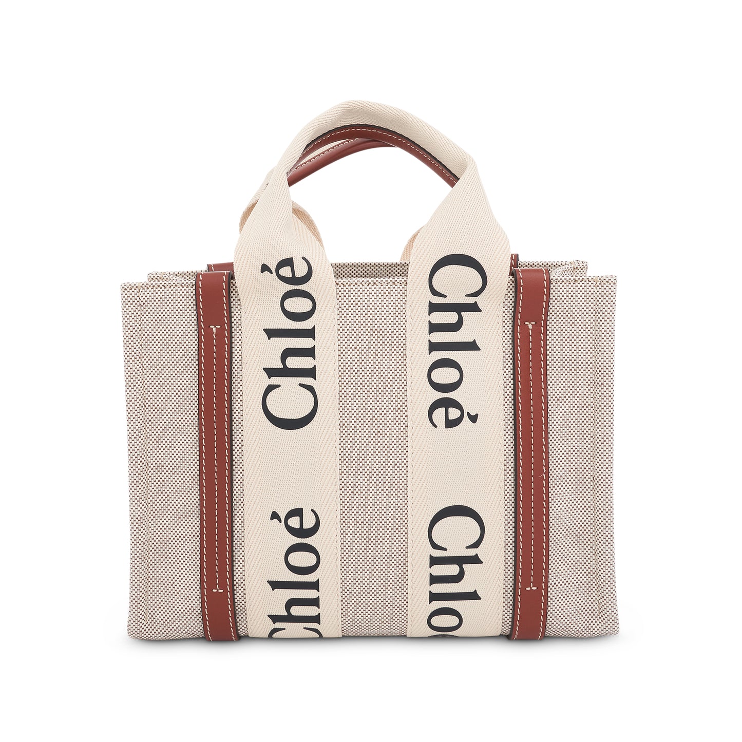 Small Eco Woody Tote Bag with Strap in White/Brown