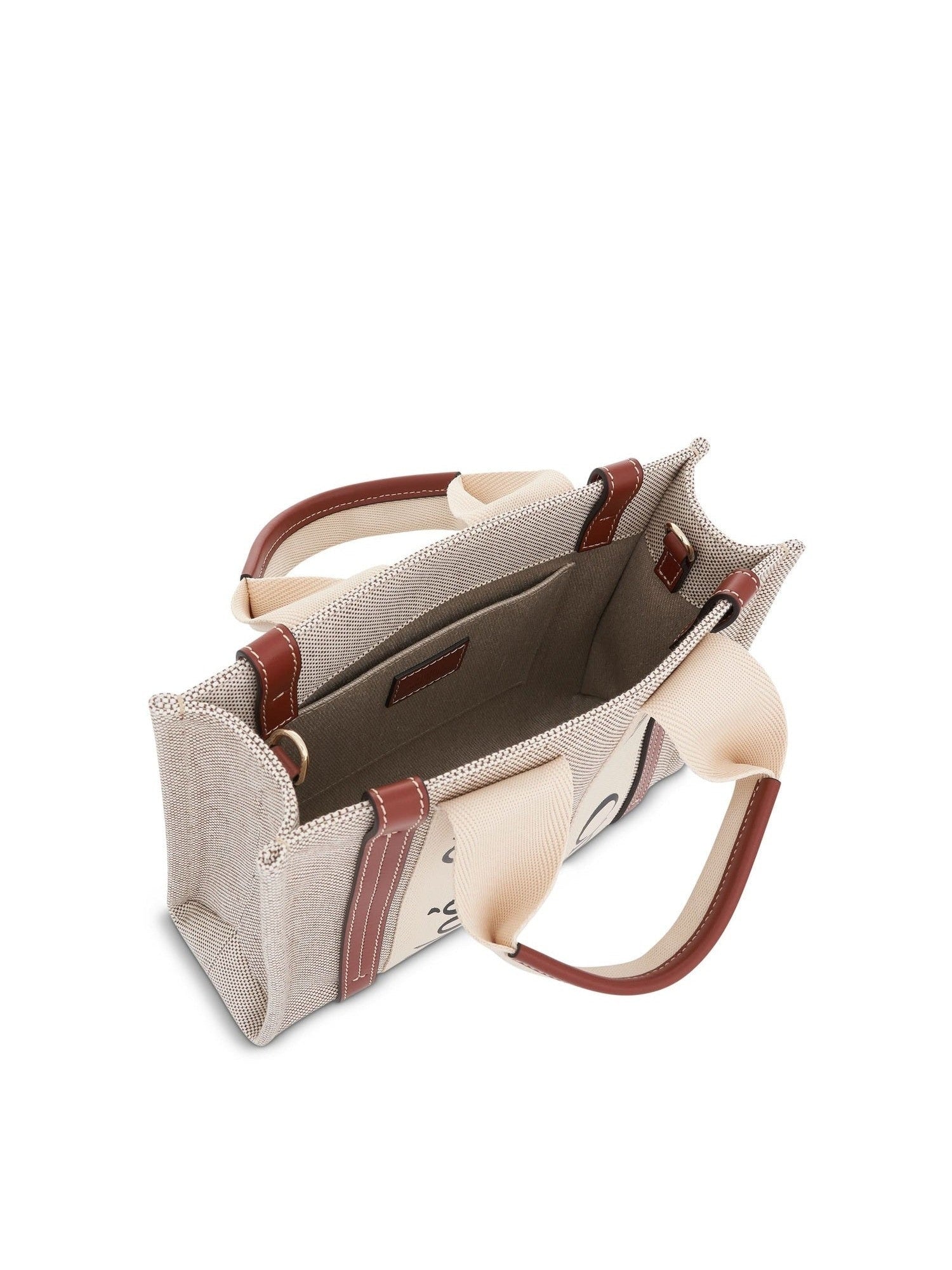 Small Eco Woody Tote Bag with Strap in White/Brown