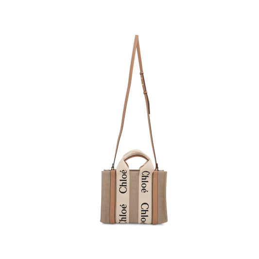 Small Eco Woody Tote Bag with Strap in White/Beige