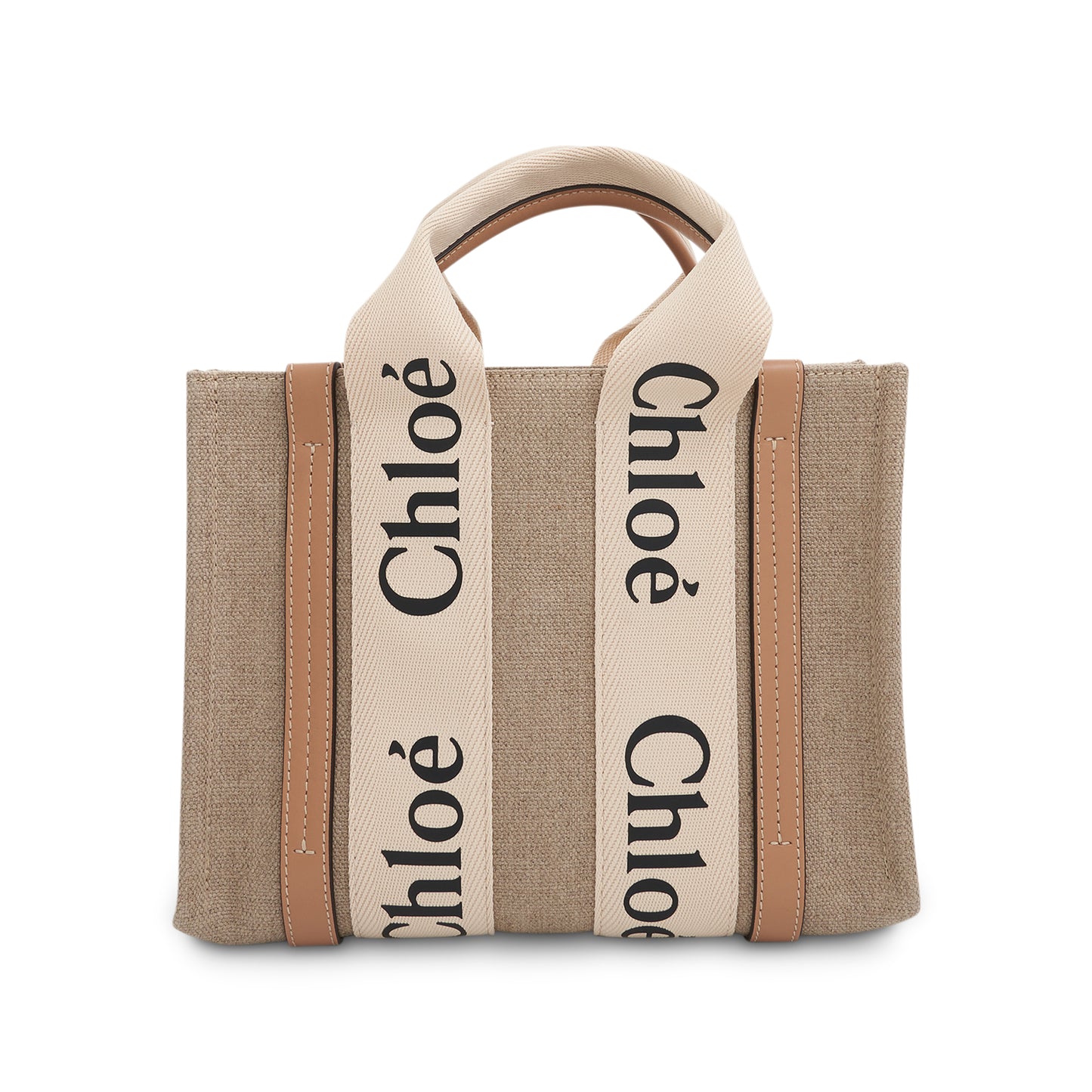 Small Eco Woody Tote Bag with Strap in White/Beige