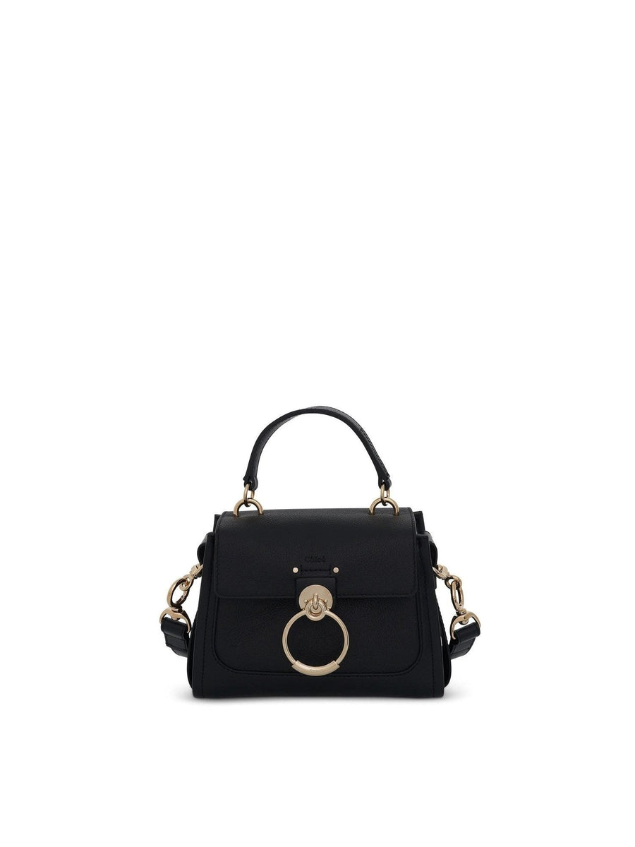 Mini Tess Day Bag in Grained & Shiny Calfskin in Black
