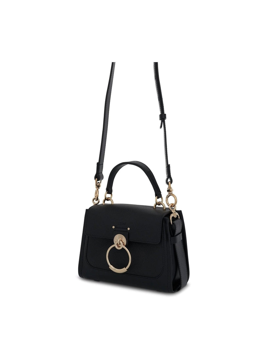 Mini Tess Day Bag in Grained & Shiny Calfskin in Black