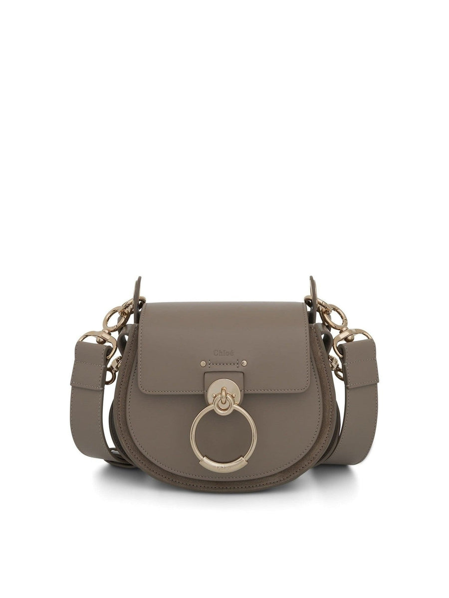 Chloe Small Tess Bag in Shiny & Suede Calfskin in Motty Grey
