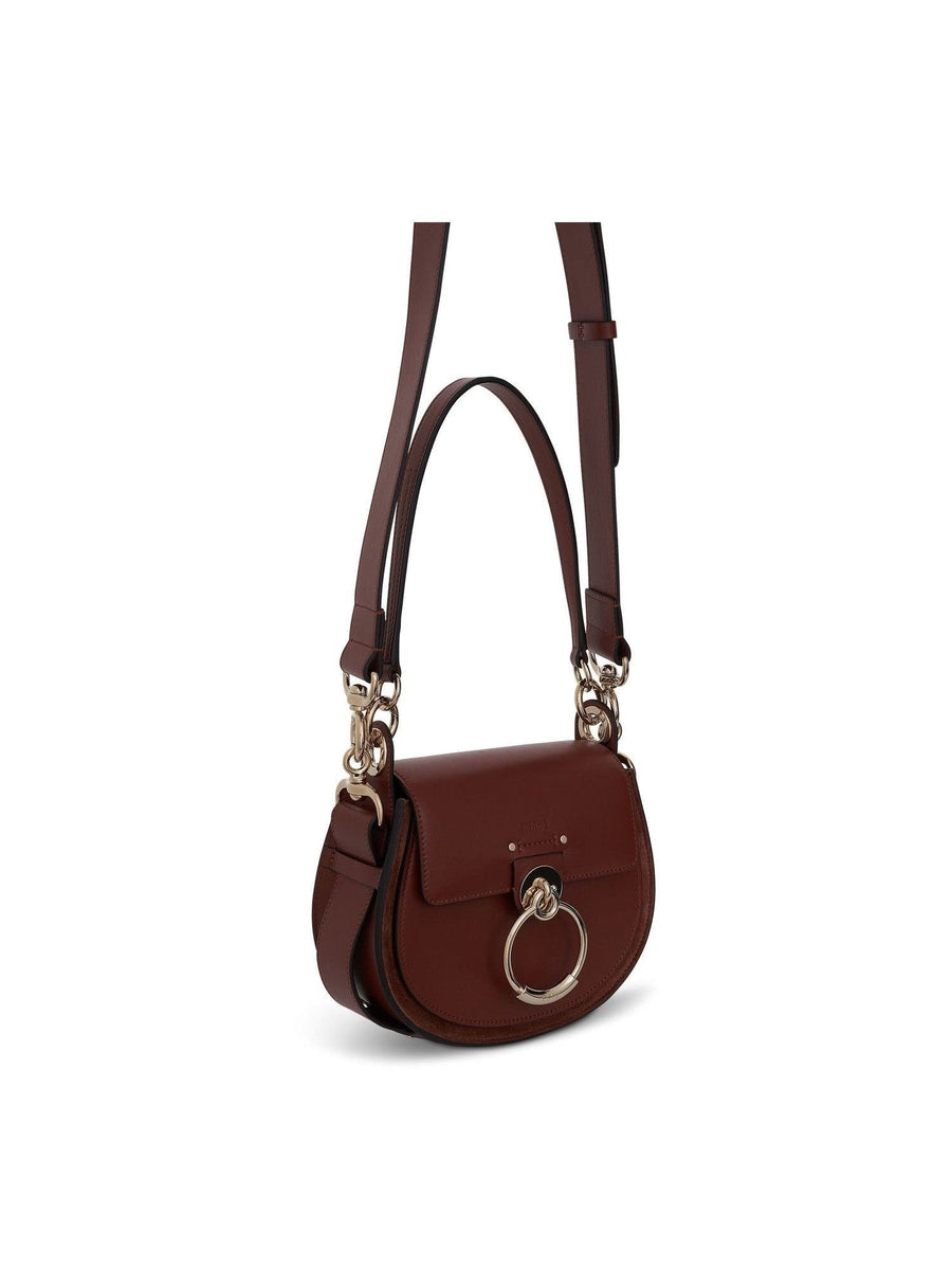 Chloe Small Tess Bag in Shiny & Suede Calfskin in Sepia Brown