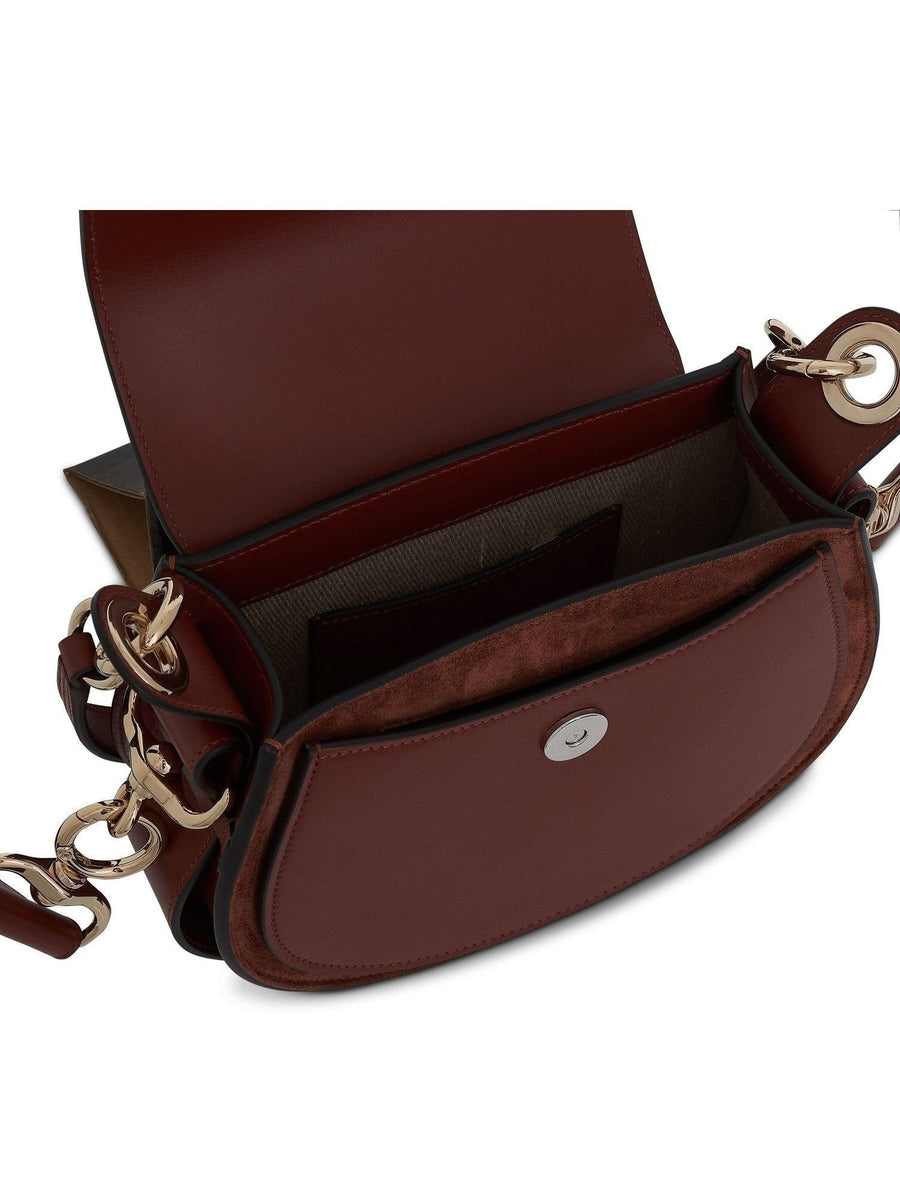 Chloe Small Tess Bag in Shiny & Suede Calfskin in Sepia Brown