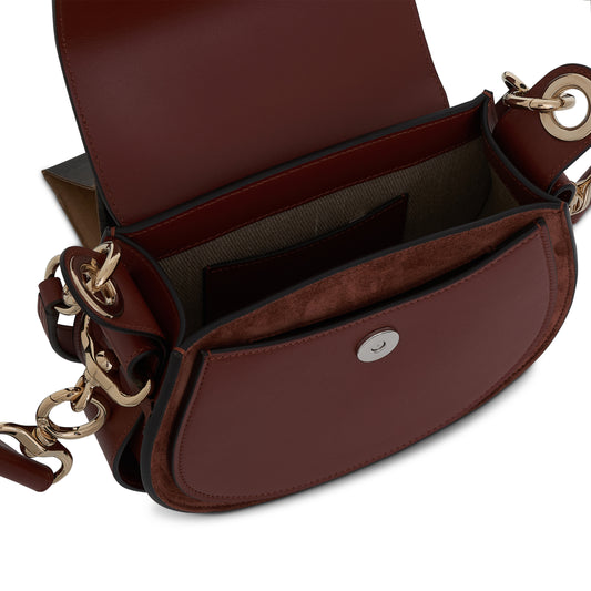 Small Tess Bag in Shiny & Suede Calfskin in Autumnal Brown