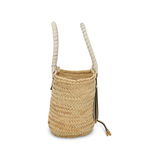 Medium Marcie Basket Bag in Raffia & Calfskin in White