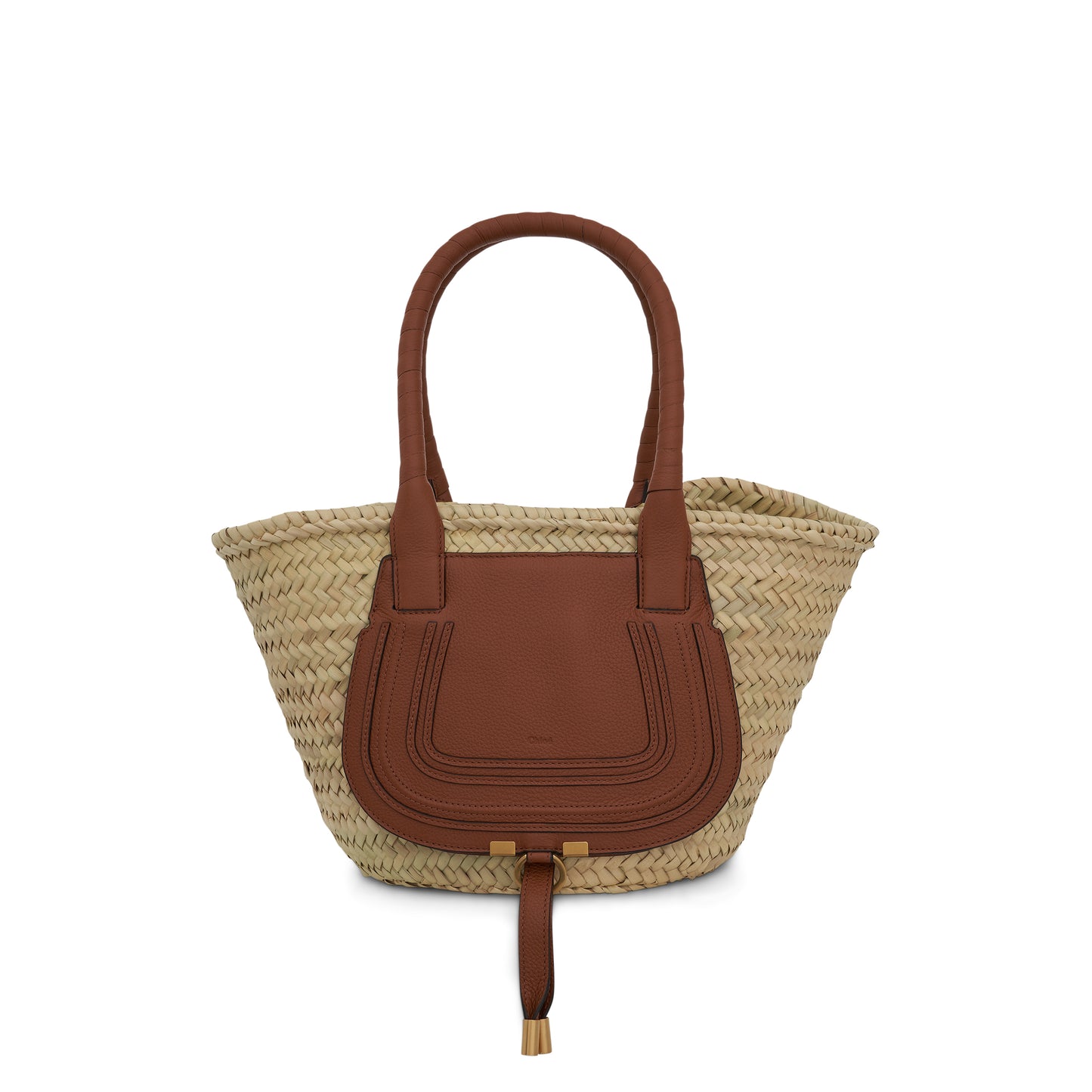 Medium Marcie Basket Bag in Raffia & Calfskin in Tan