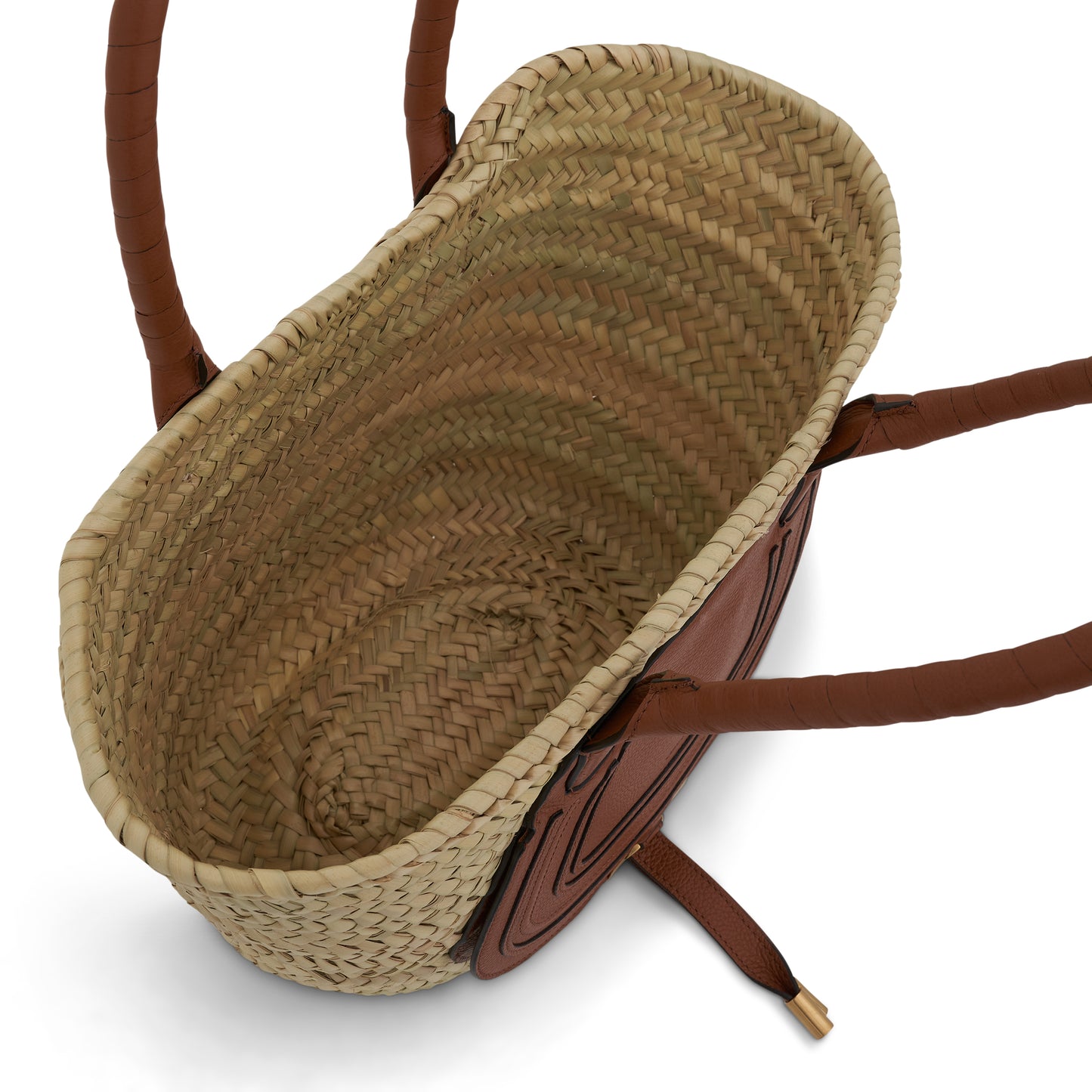 Medium Marcie Basket Bag in Raffia & Calfskin in Tan