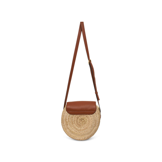 Mini Marcie Saddle Bag in Raffia & Calfskin in Tan