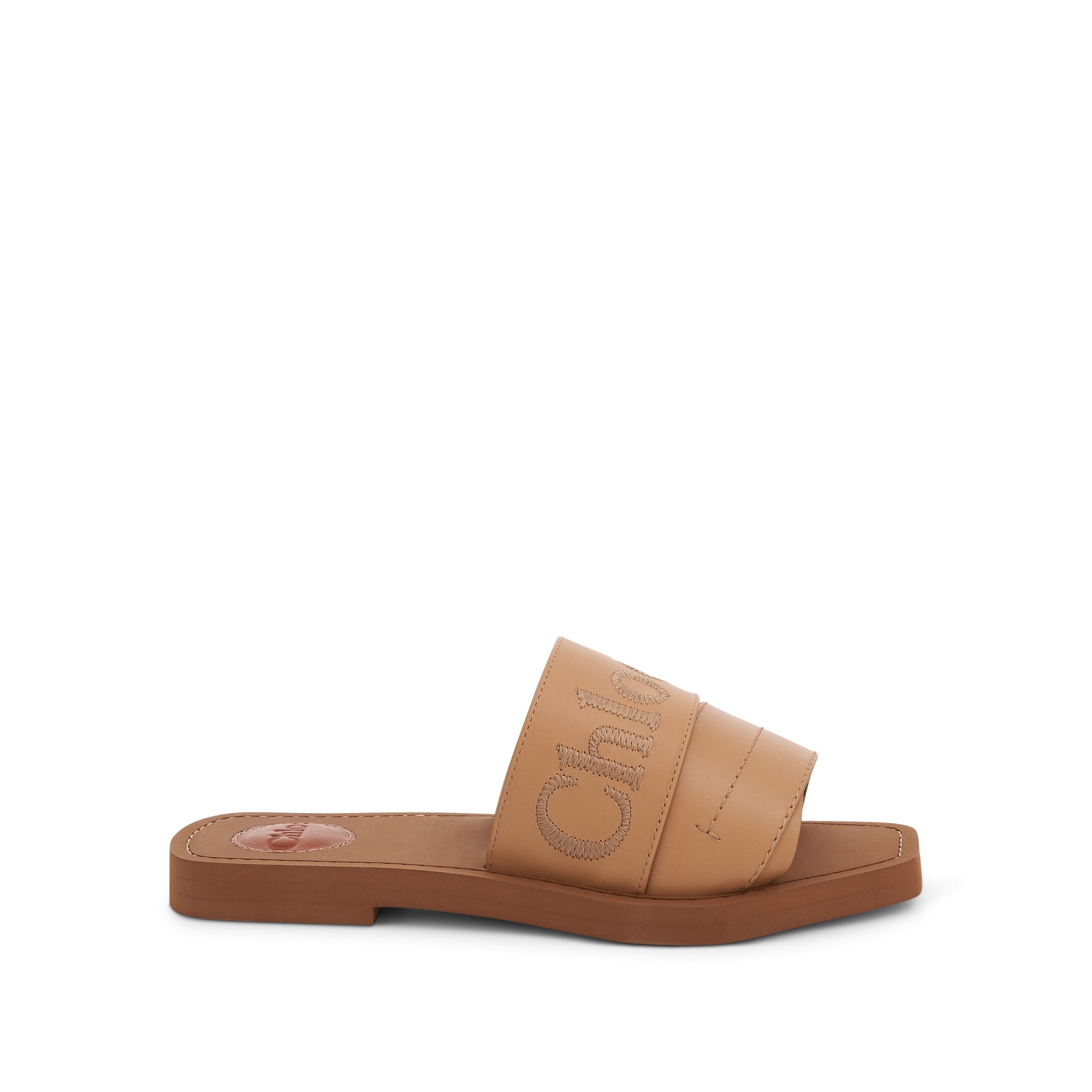 Woody Flat Leather Mule in Quiet Brown